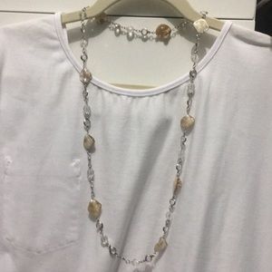 Coral; silver and crystal necklace